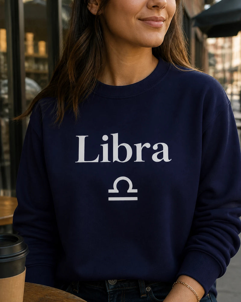 Zodiac Sign Gift Aries Taurus Gemini Cancer Sweatshirt Astrology Lover Unisex Minimalist – Libra