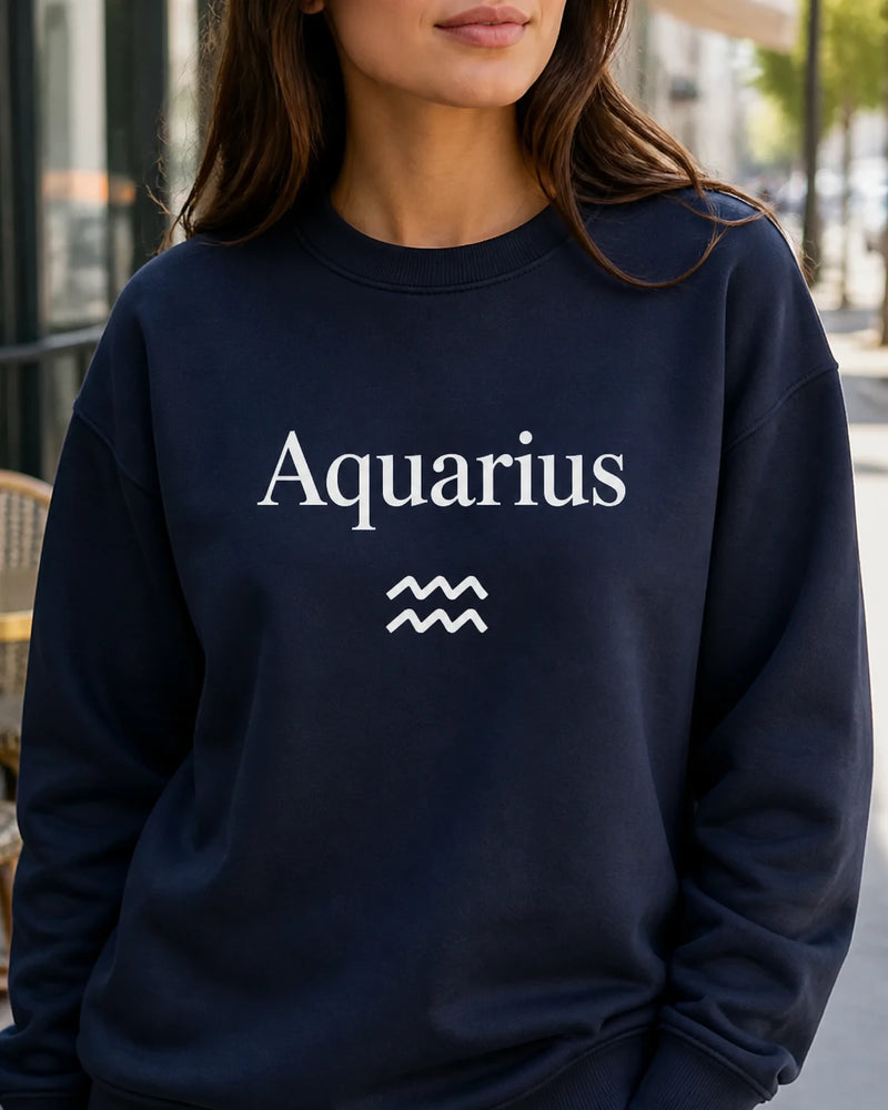 Zodiac Sign Gift Aries Taurus Gemini Cancer Sweatshirt Astrology Lover Unisex Minimalist – Aquarius