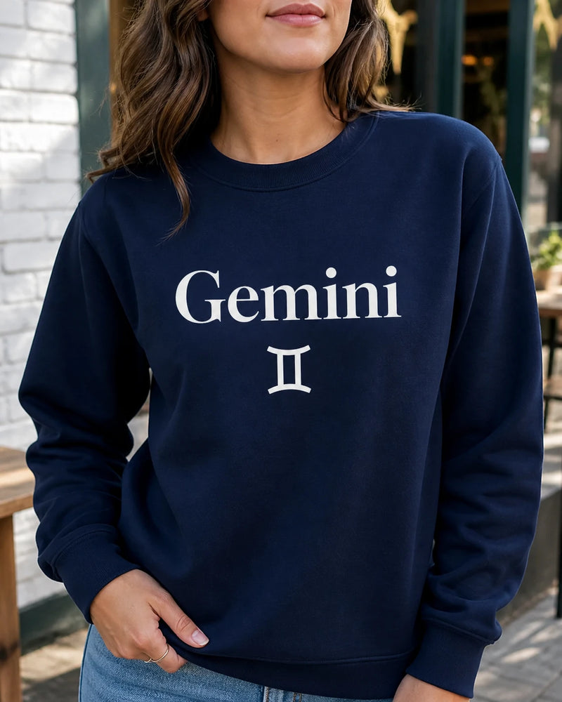 Zodiac Sign Gift Aries Taurus Gemini Cancer Sweatshirt Astrology Lover Unisex Minimalist – Gemini