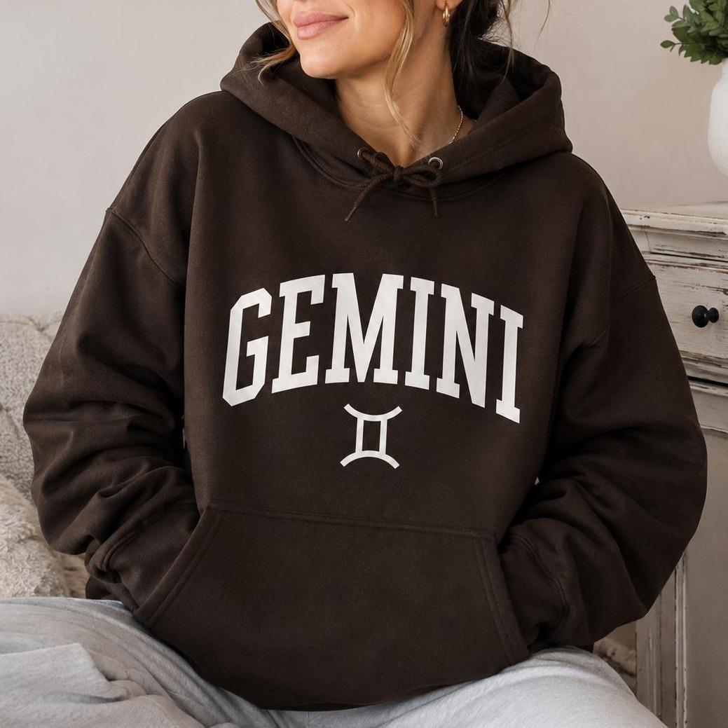 Zodiac Sign Hoodie, Name & Glyph Vintage Varsity Look