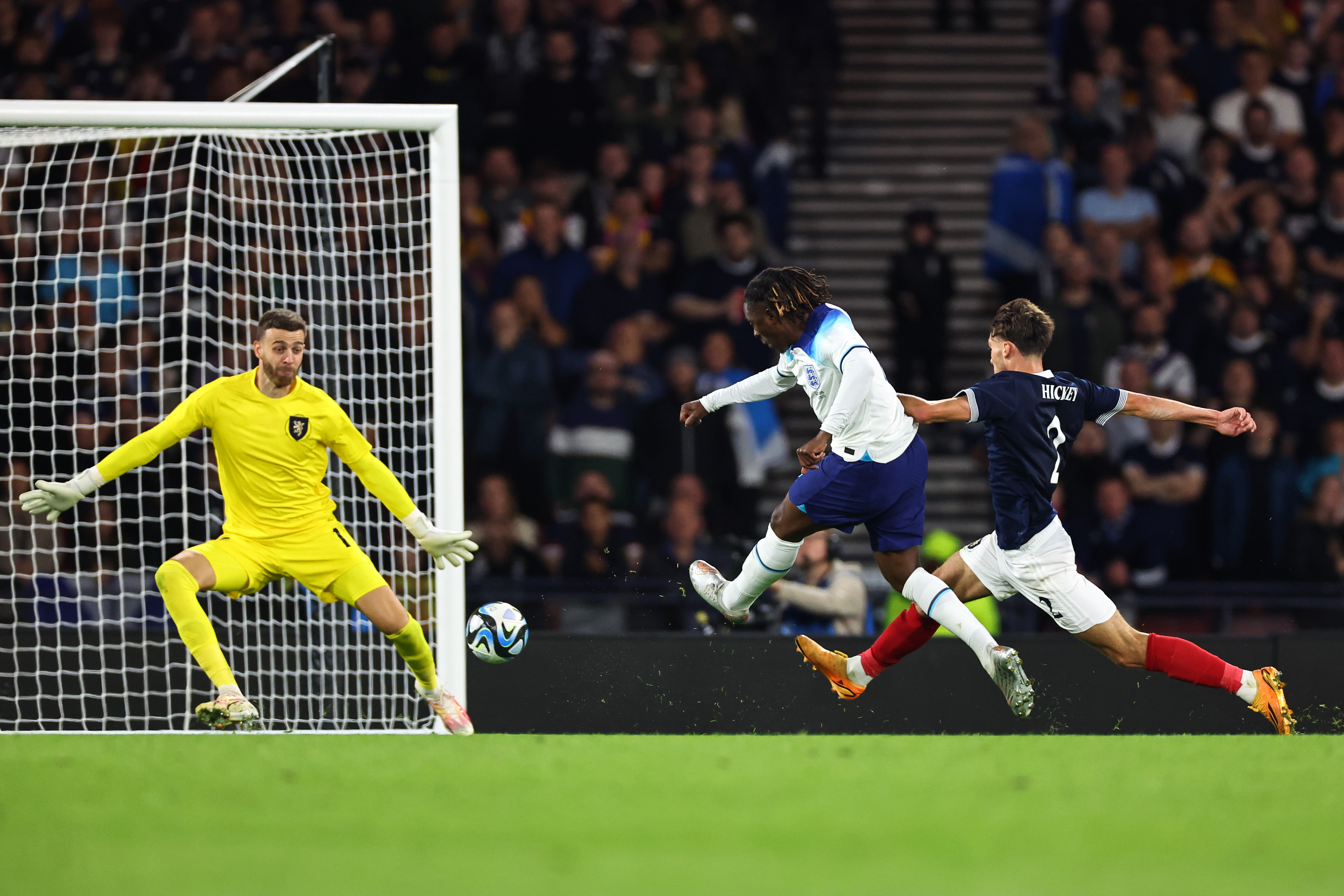 Eberechi Eze was denied by a great save from Angus Gunn